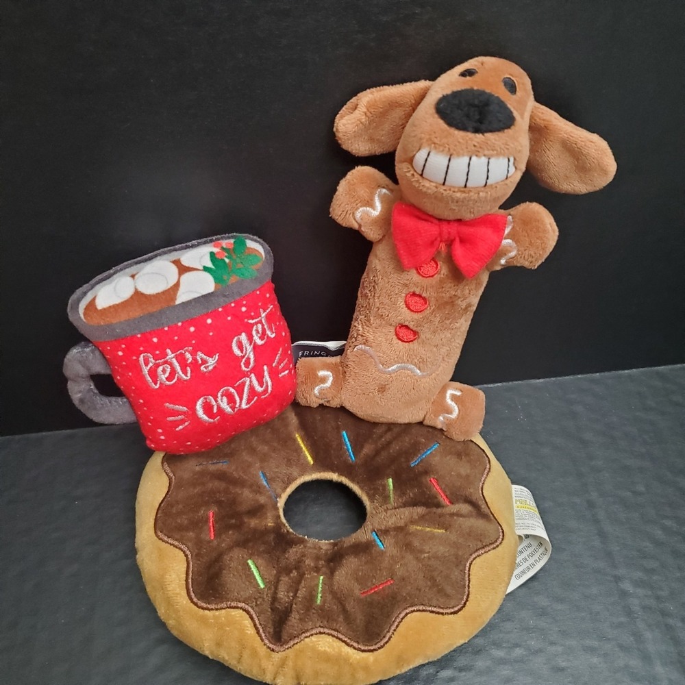 Christmas Sweet Treats Squeaker Dog Toys Lot Of 3 - Hot Cocoa Donut Daschund